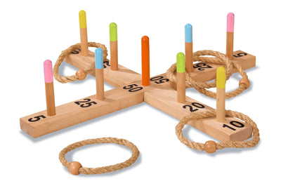 Eichhorn 100004405 - Outdoor Ringwurfspiel - 50x50cm mit 5 Wurfringen, 1 Kreuz, 9 Spielstäben, aus Kiefernholz, Wurfspiel für draußen