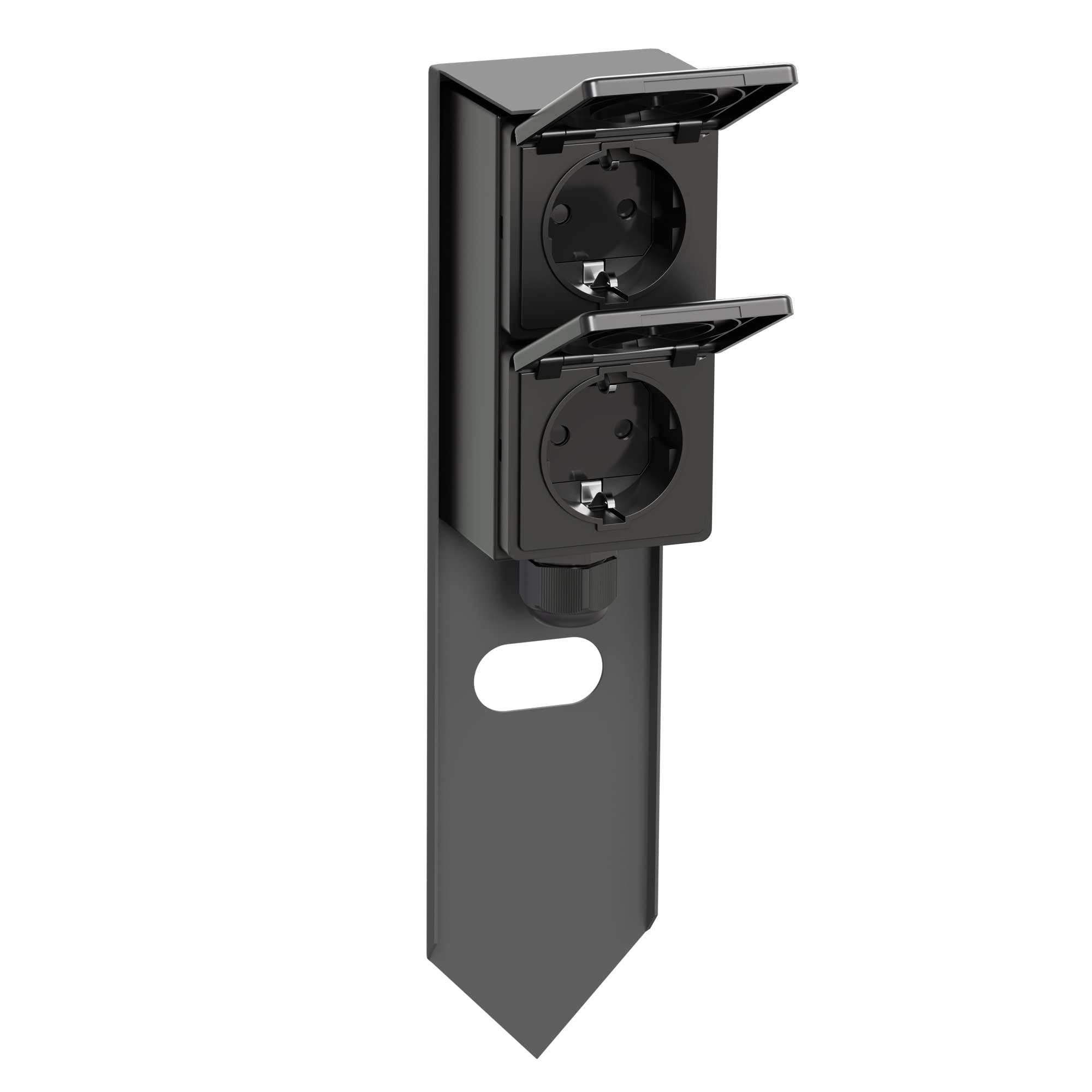 ledscom.de Garten Steckdosensäule PIWI mit Erdspieß für außen, IP44, 2-Fach, Edelstahl, anthrazit, eckig, 30 cm