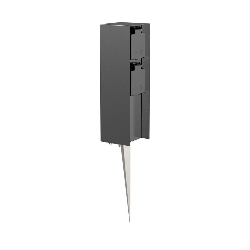 ledscom.de Garten-Steckdosen-Säule POMI mit Erdspieß für außen, IP44, 2-Fach, anthrazit, eckig, 23cm