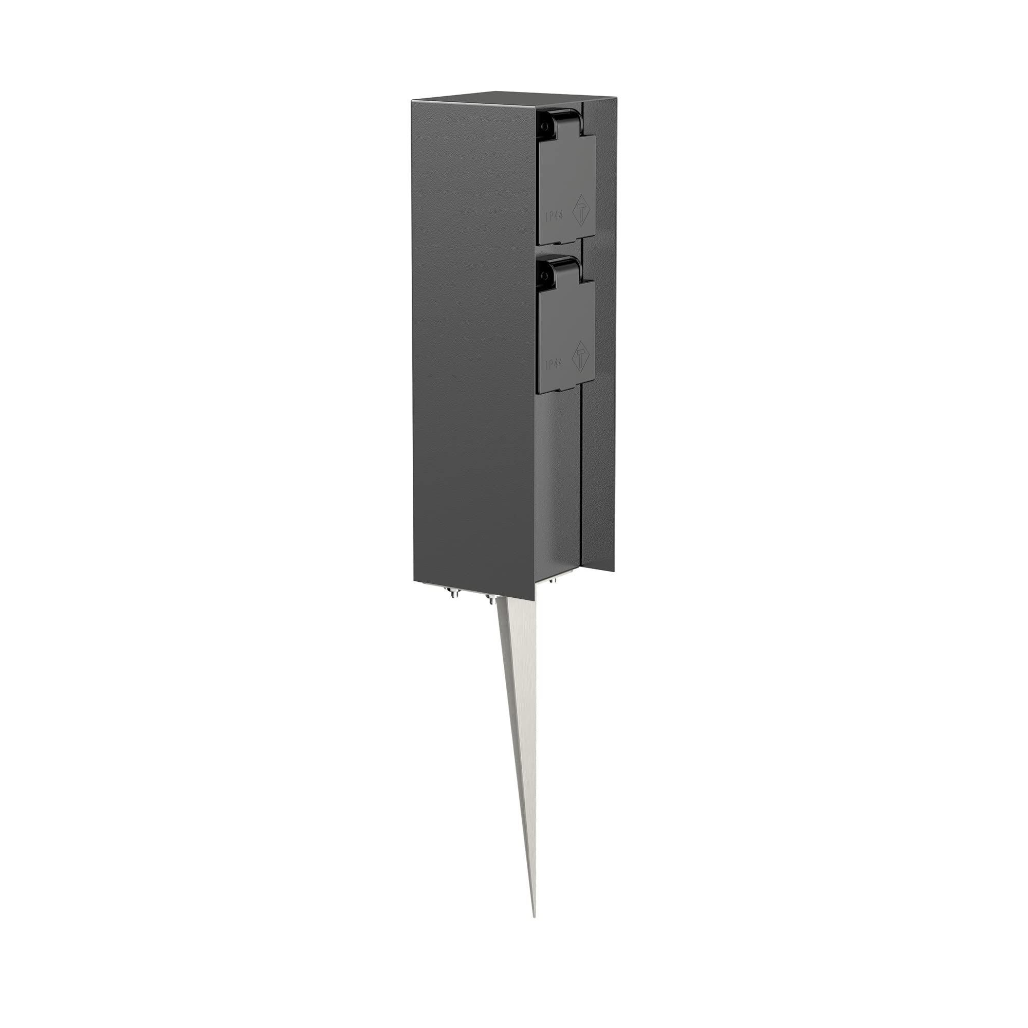 ledscom.de Garten-Steckdosen-Säule POMI mit Erdspieß für außen, IP44, 2-Fach, anthrazit, eckig, 23cm