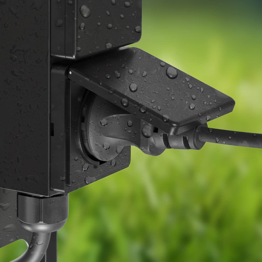 ledscom.de Garten Steckdosensäule PIWI mit Erdspieß für außen, IP44, 2-Fach, Edelstahl, anthrazit, eckig, 30 cm
