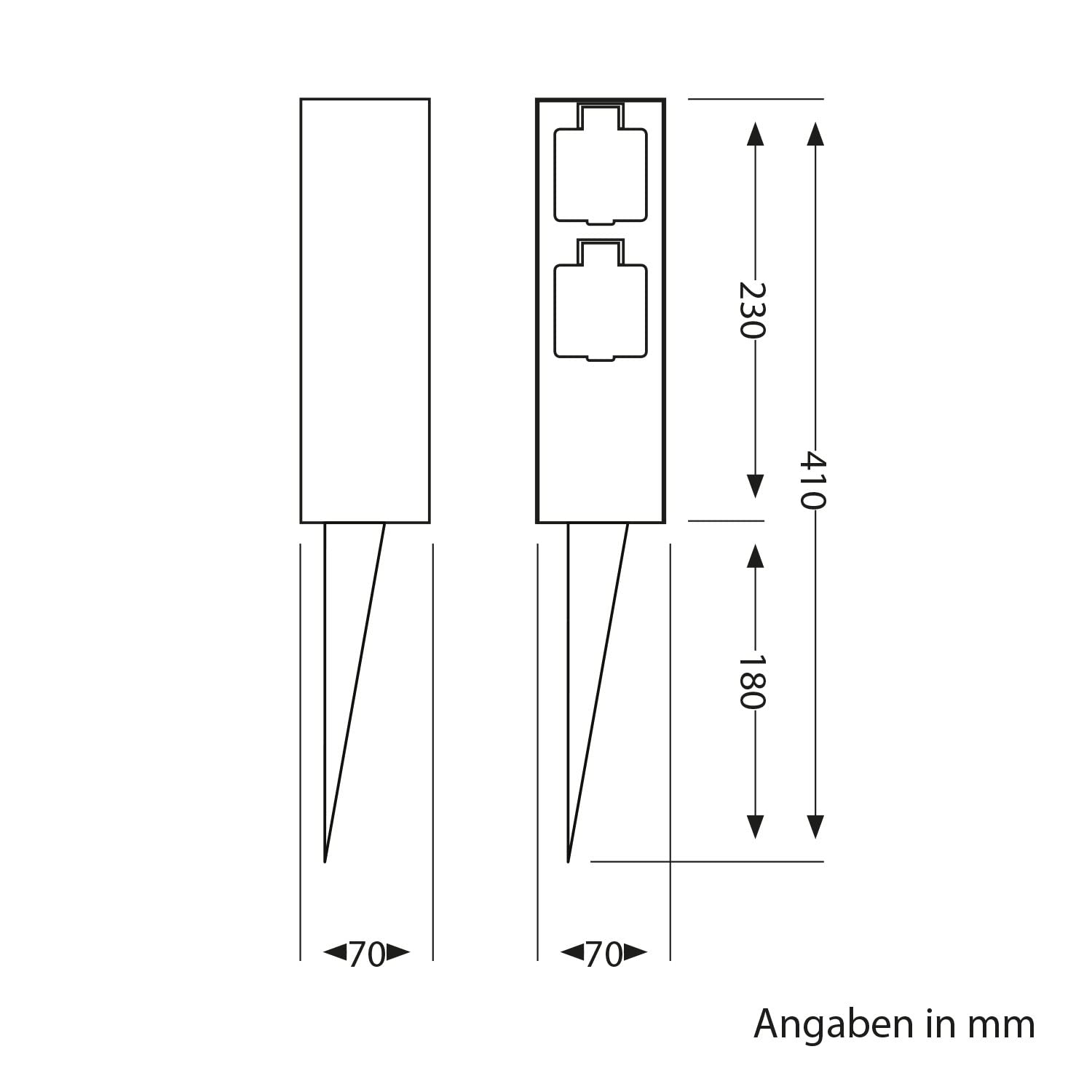 ledscom.de Garten-Steckdosen-Säule POMI mit Erdspieß für außen, IP44, 2-Fach, anthrazit, eckig, 23cm