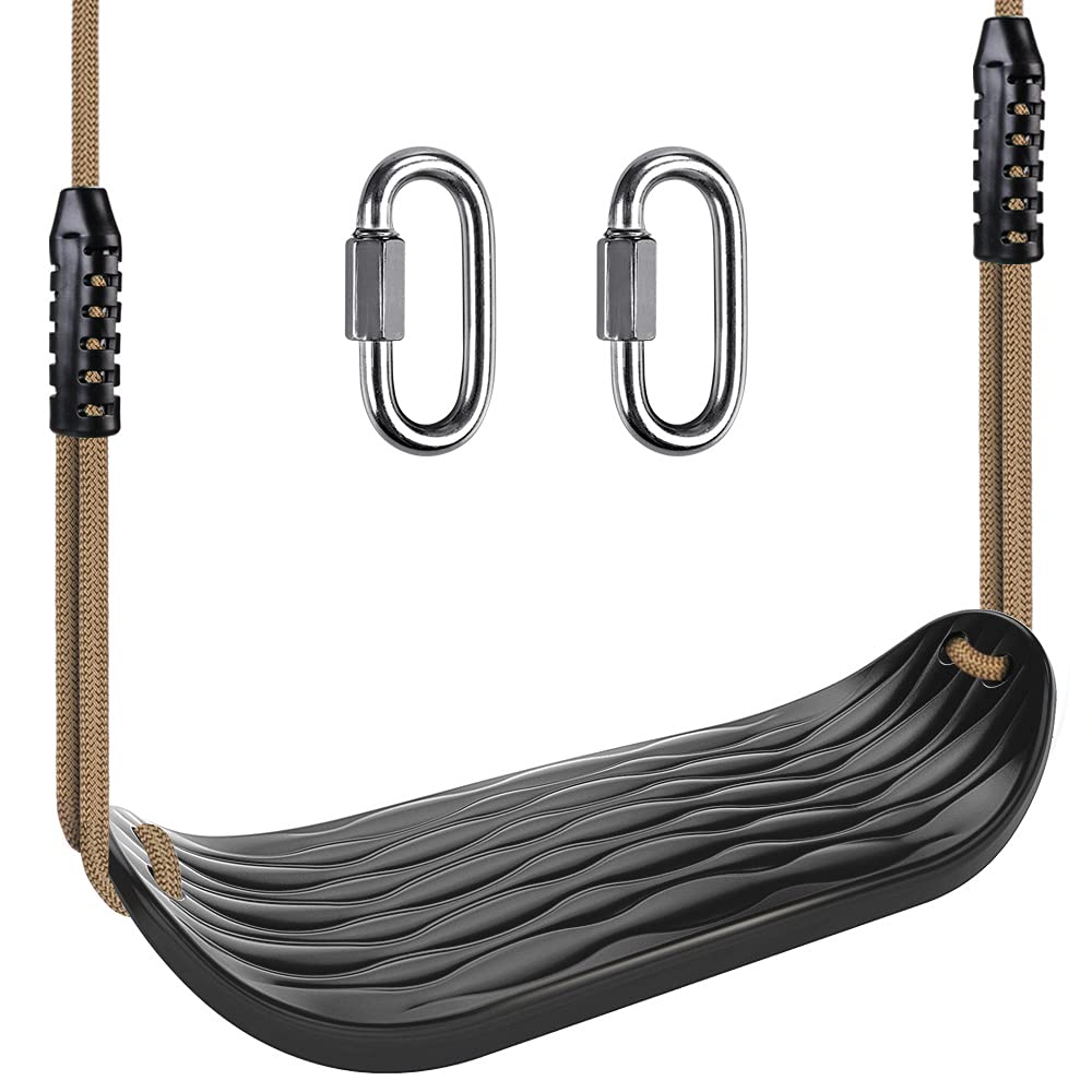 SELEWARE Garden Games Schaukelsitz aus Robustem Set mit 2m Langem Verstellbarem Seil und 2 Karabinern, Robustes Schaukel Outdoor Garten Schaukel Schwarz