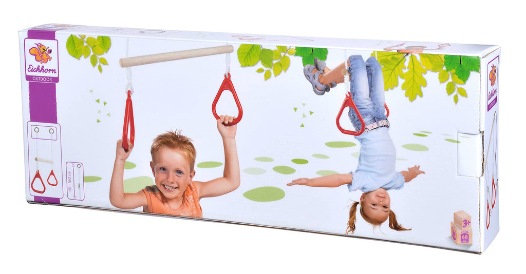 Eichhorn - Outdoor 2 in 1 Turnset, Schaukel und Trapez in einem, Höhenverstellbar ca. 110-160 cm, bis 60 kg belastbar, aus Hartholz, ab 3 Jahren