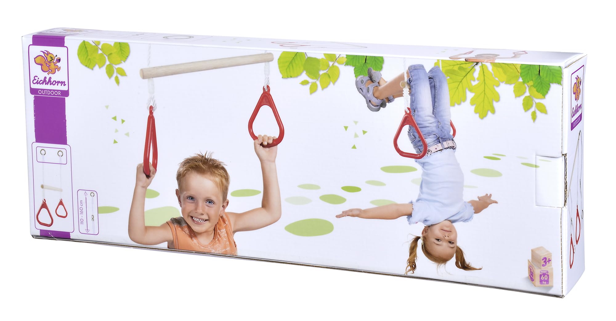 Eichhorn - Outdoor 2 in 1 Turnset, Schaukel und Trapez in einem, Höhenverstellbar ca. 110-160 cm, bis 60 kg belastbar, aus Hartholz, ab 3 Jahren