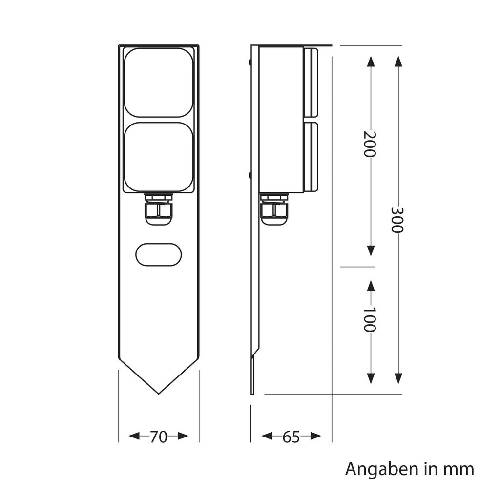 ledscom.de Garten Steckdosensäule PIWI mit Erdspieß für außen, IP44, 2-Fach, Edelstahl, anthrazit, eckig, 30 cm