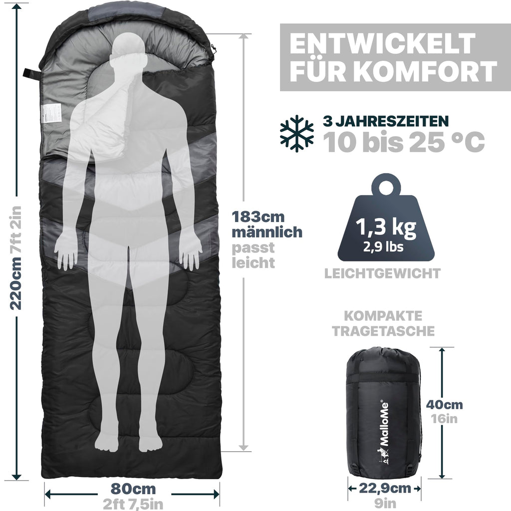 MalloMe Schlafsack Outdoor - Schlafsack Erwachsene und Kinder - Schlafsacke Winter, Schlafsäcke, Camping Sleeping Bag, Deckenschlafsack - Winterschlafsack - Leicht, Tragbar, Warm, Deckenschlafsäcke