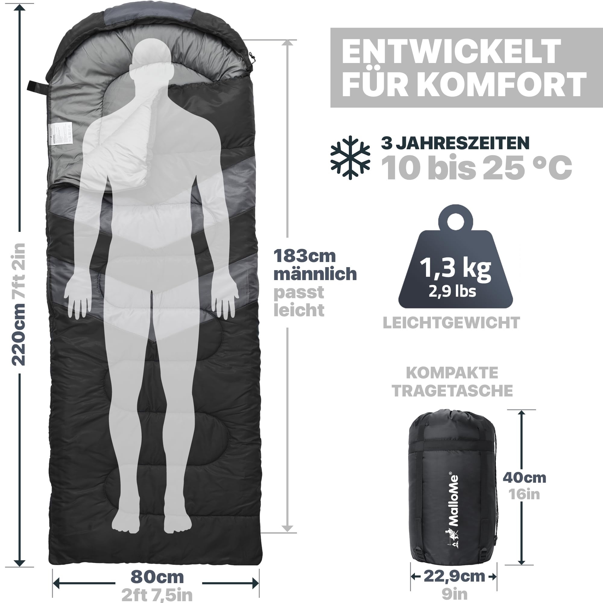 MalloMe Schlafsack Outdoor - Schlafsack Erwachsene und Kinder - Schlafsacke Winter, Schlafsäcke, Camping Sleeping Bag, Deckenschlafsack - Winterschlafsack - Leicht, Tragbar, Warm, Deckenschlafsäcke
