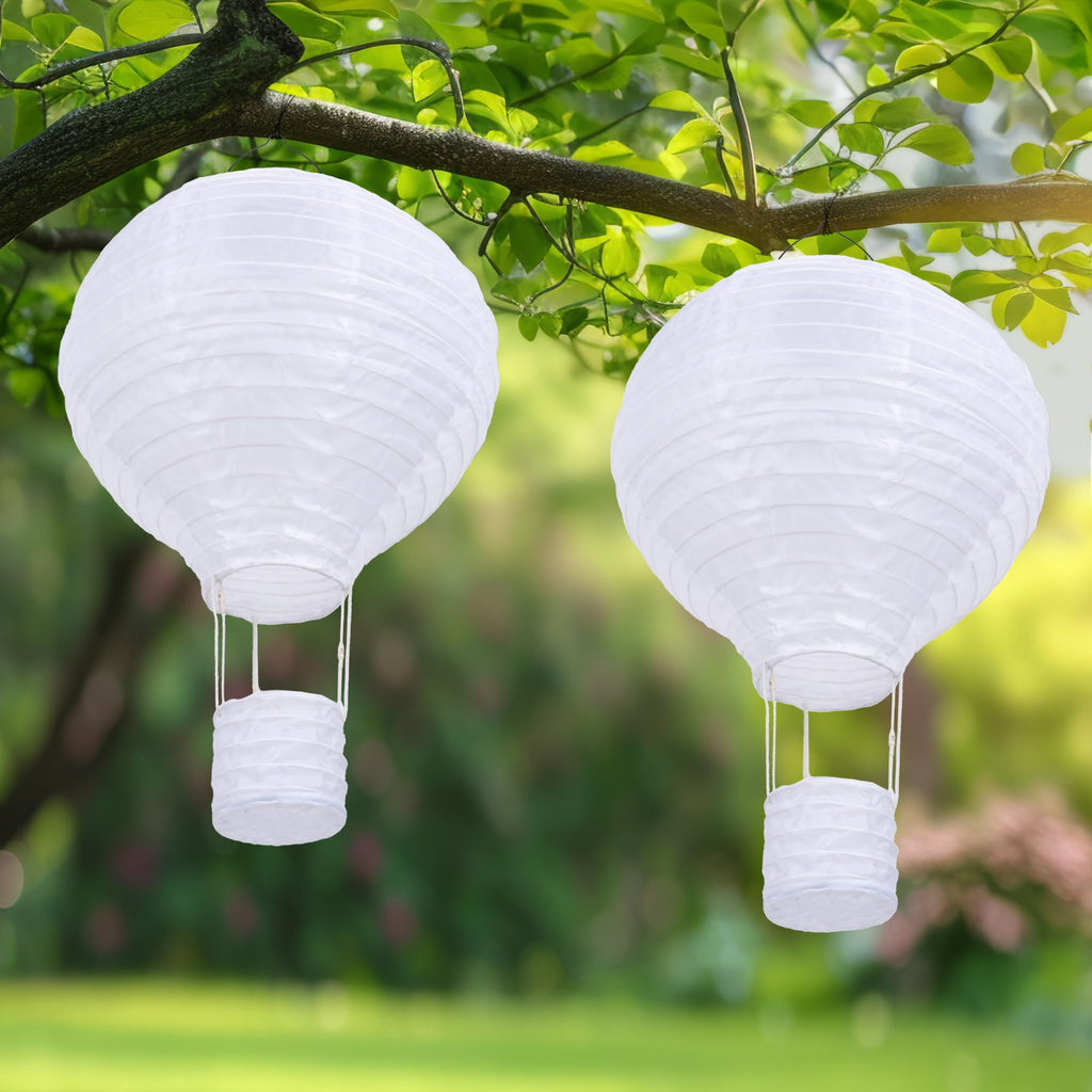 Solarlampen für Außen Hängend, 2 Stück 30cm Lampions Solar Außen Wetterfest, Gartenlaterne mit Flackernder Flamme, Heißluftballon Nylon Solarlaterne für Außen Garten Fest Deko (Warmweiß)