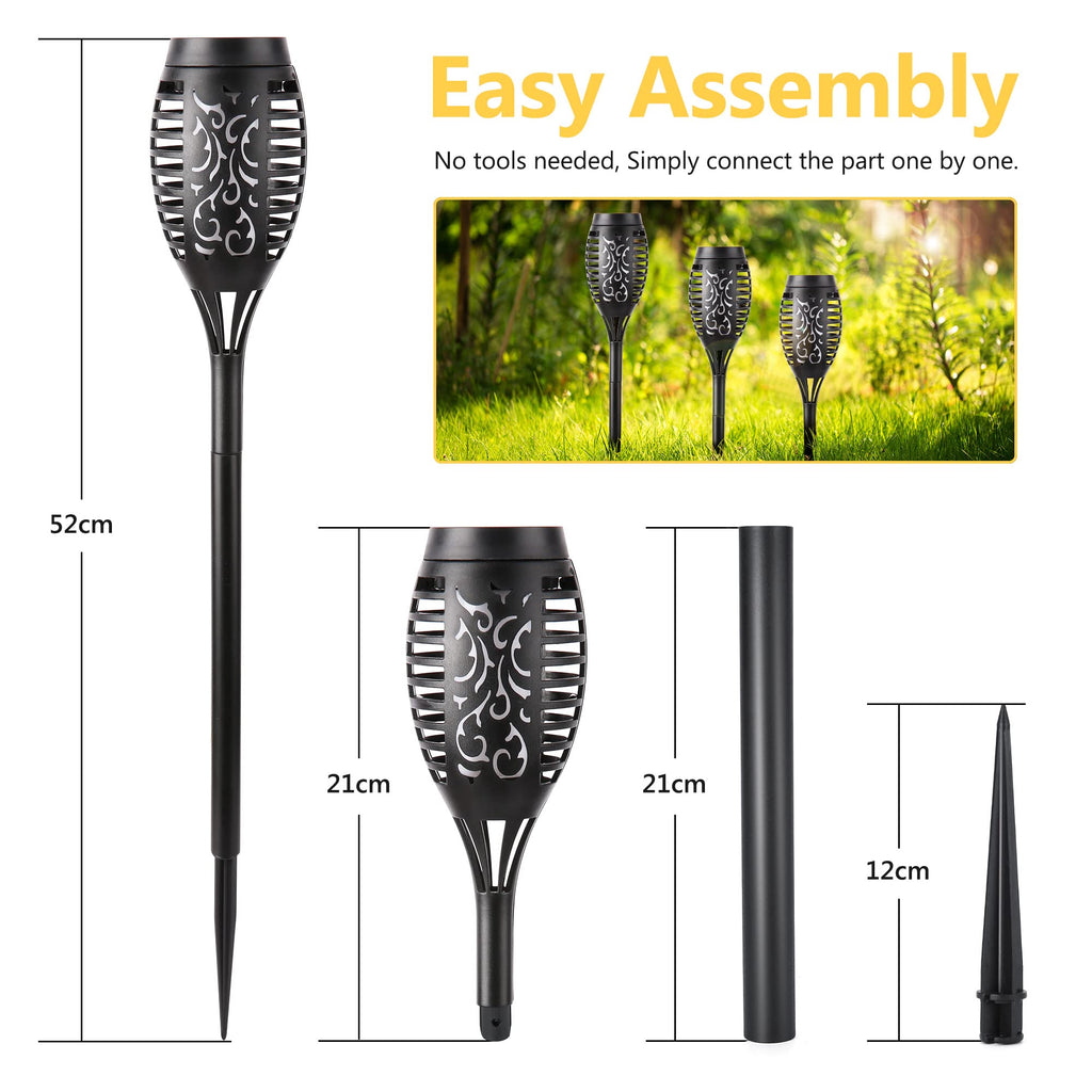 Geemoo Solarleuchten für Außen Garten 6 Stück Solar Fackel Gartenfackeln mit Realistischer Flammeneffekt, IP65 Wasserdicht Solarlampe für Halloween Außen, Hinterhöfe, Gärten, Rasen Beleuchtung