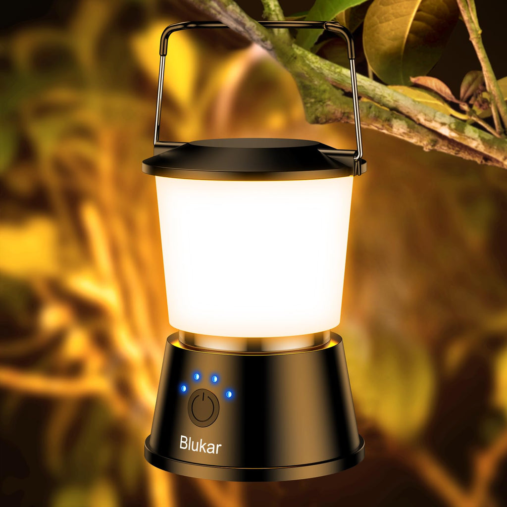 Blukar LED Campinglampe Tragbar, 2000L Superhell Camping Laterne Aufladbar Zeltlampe mit Haken, Stufenlos Dimmbar & 5 Leuchtmodi, 8+ Std. Dauer, Notfallleuchte für Camp, Stromausfall-Schwarz