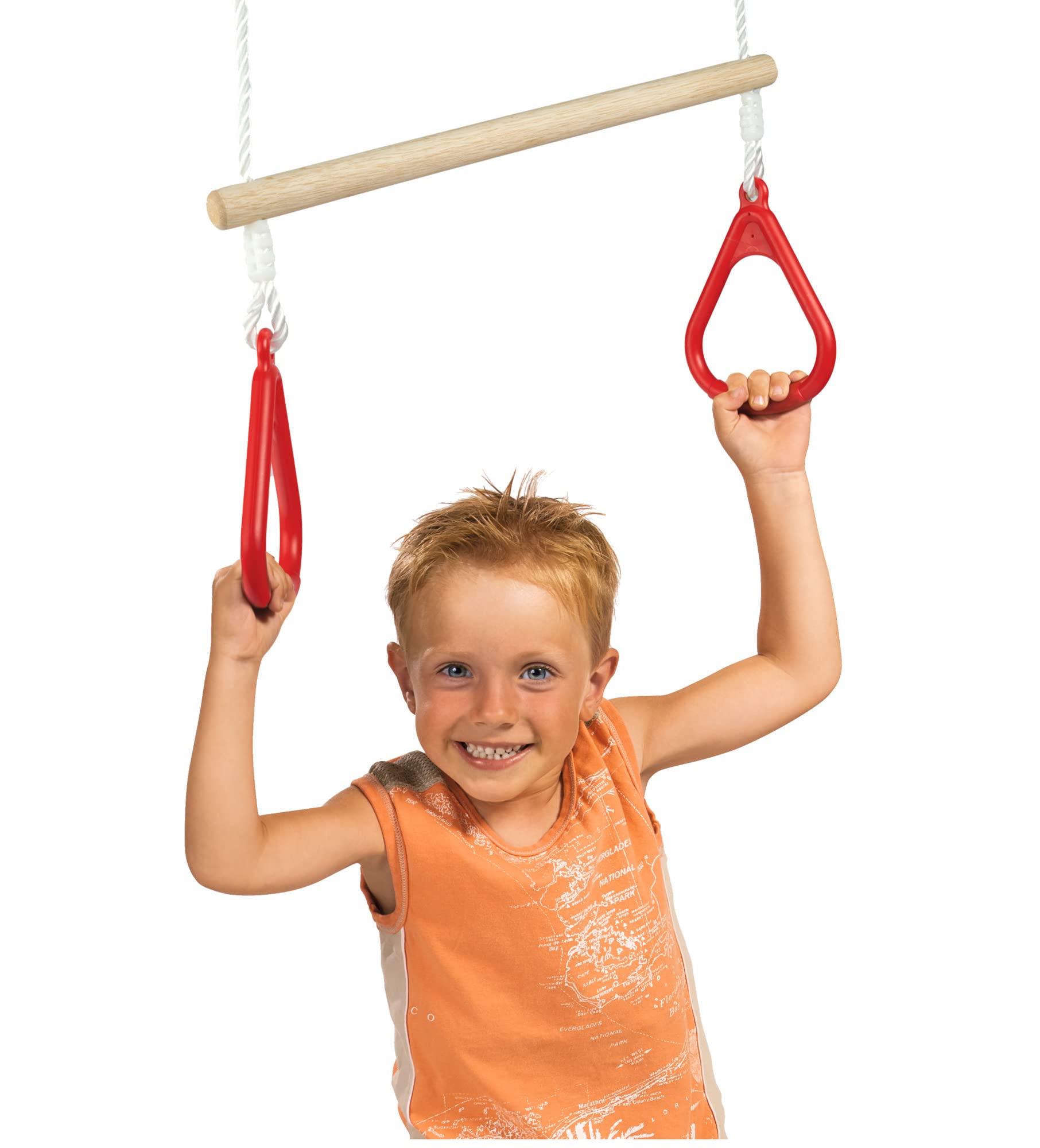 Eichhorn - Outdoor 2 in 1 Turnset, Schaukel und Trapez in einem, Höhenverstellbar ca. 110-160 cm, bis 60 kg belastbar, aus Hartholz, ab 3 Jahren