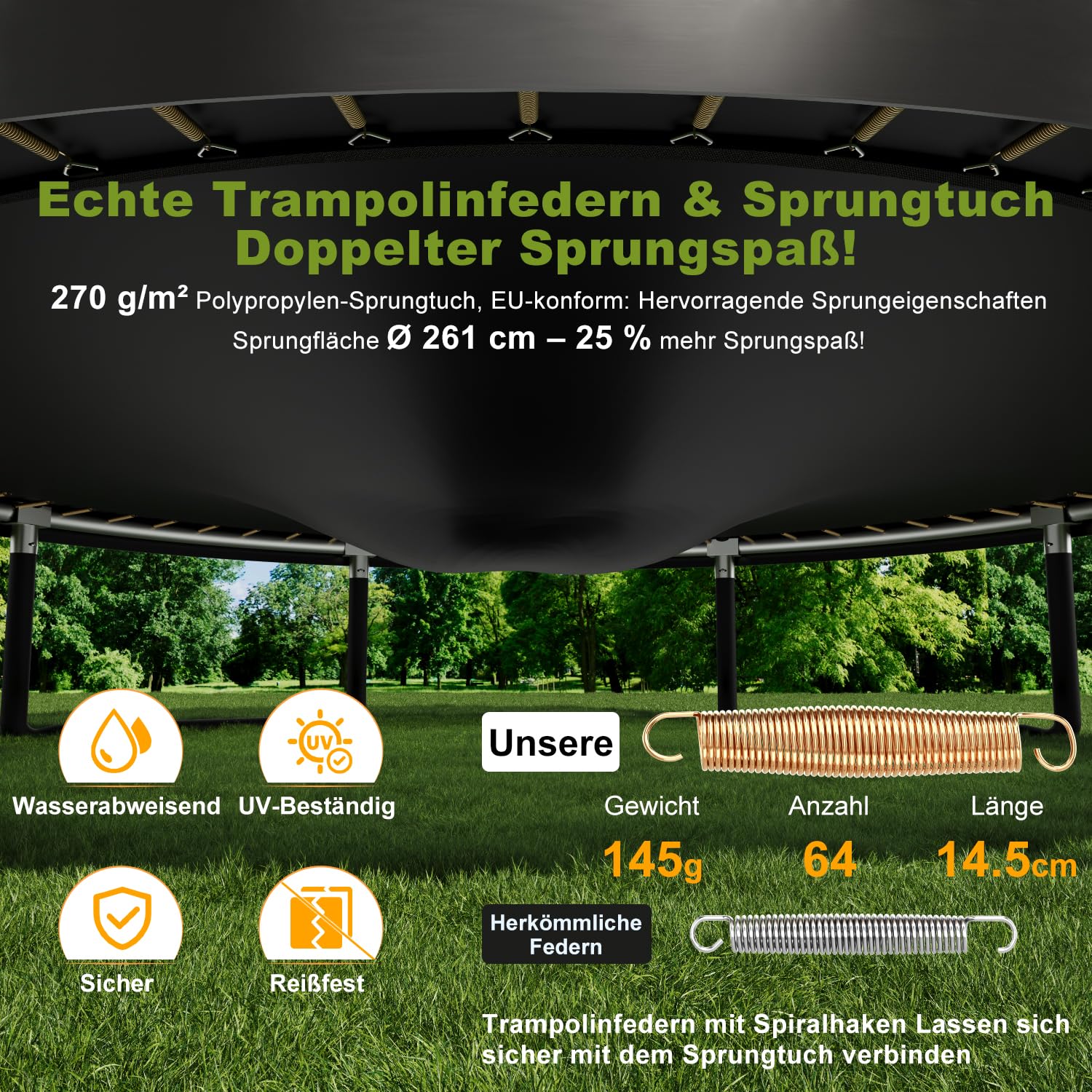 Devoko Trampolin Outdoor Ø 228/305/366/427 cm, GS-Zertifikat, Kindertrampolin Gartentrampolin mit Sicherheitsnetz, Rundes Riesentrampolin mit Leiter und Schuhbeutel