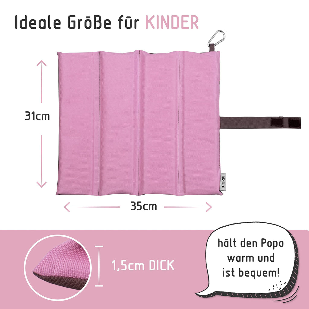 BJORKI® Sitzkissen Kinder - Faltbares Outdoor Sitzkissen mit optimalem Kälte- und Nässeschutz - Robuste Outdoor Sitzunterlage - Die Thermo Sitzmatte für Wandern, Stadion und unterwegs