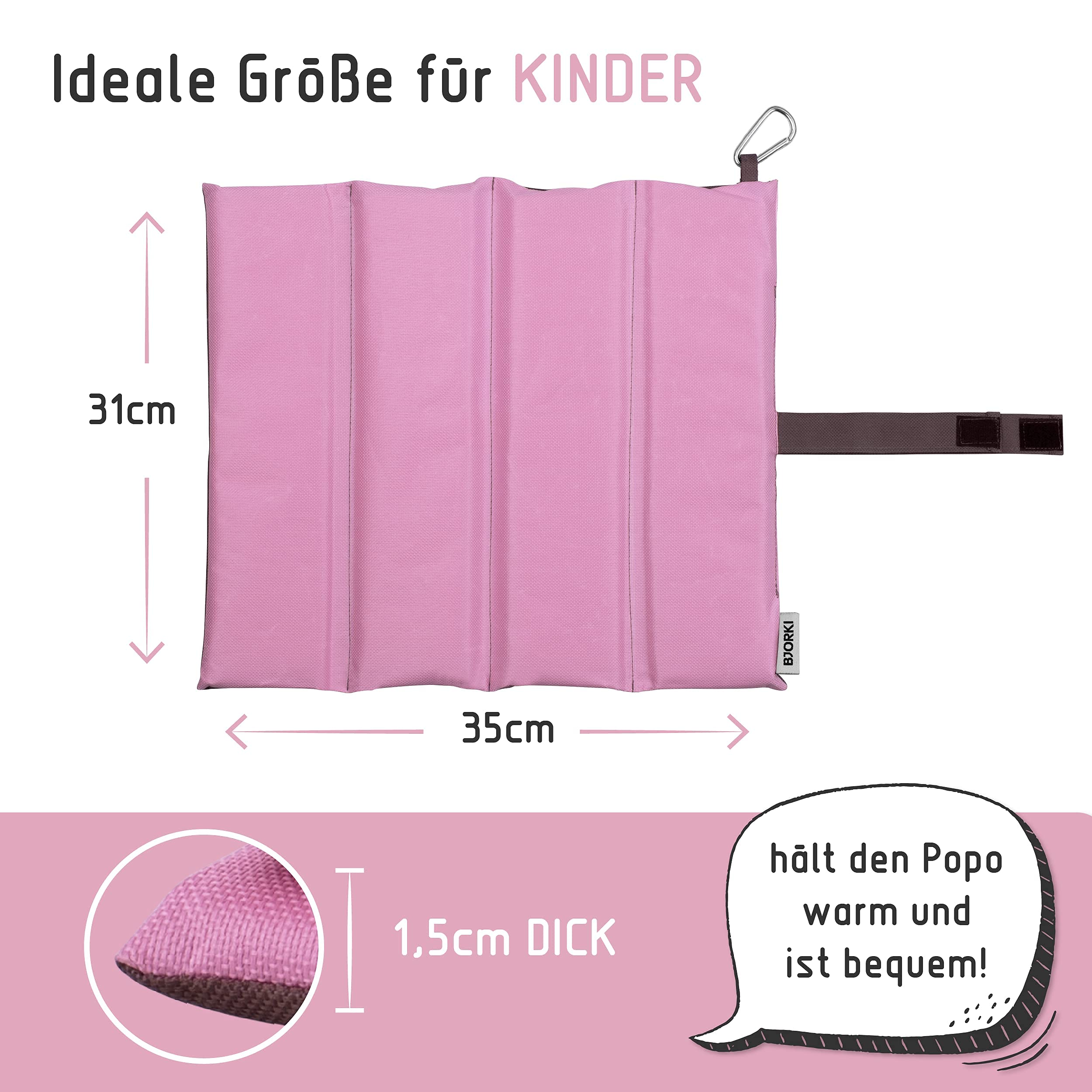 BJORKI® Sitzkissen Kinder - Faltbares Outdoor Sitzkissen mit optimalem Kälte- und Nässeschutz - Robuste Outdoor Sitzunterlage - Die Thermo Sitzmatte für Wandern, Stadion und unterwegs