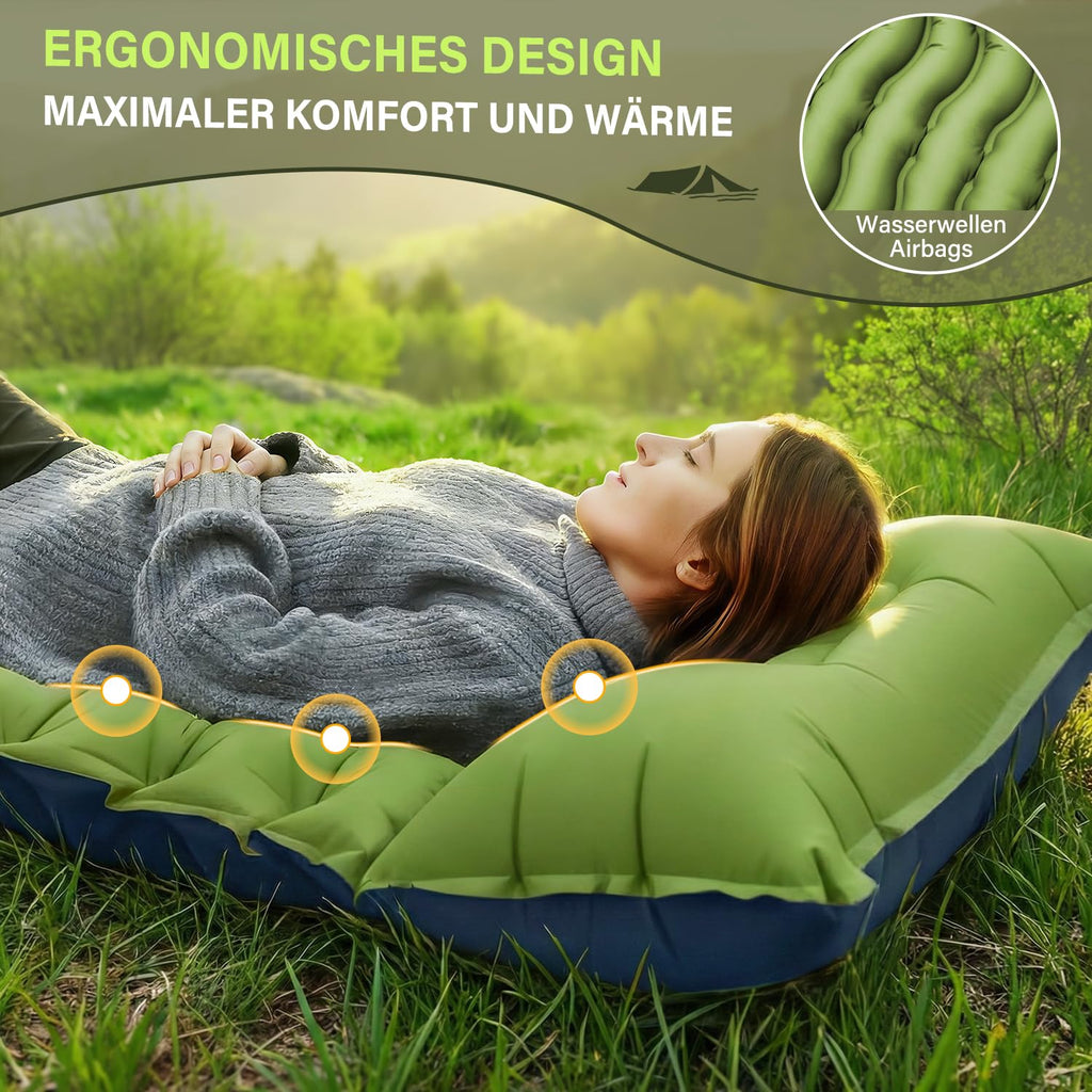 Yuzonc Isomatte Camping,Camping Luftmatratze mit FußpressePumpe & Kissen, Aufblasbare Matratze Kompakte und Leichte für Wandern und Strand