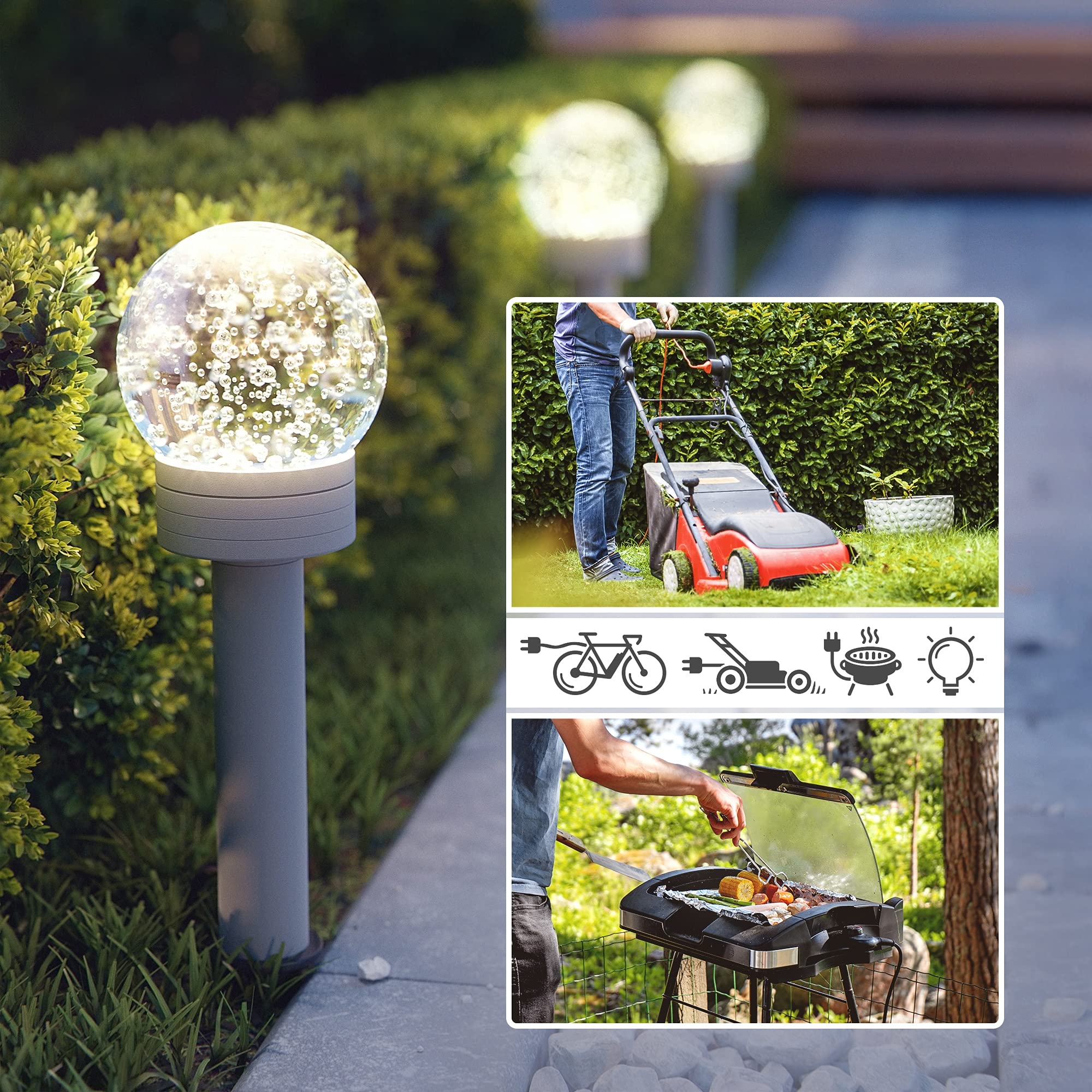 ledscom.de Garten-Steckdosen-Säule POMI mit Erdspieß für außen, IP44, 2-Fach, anthrazit, eckig, 23cm
