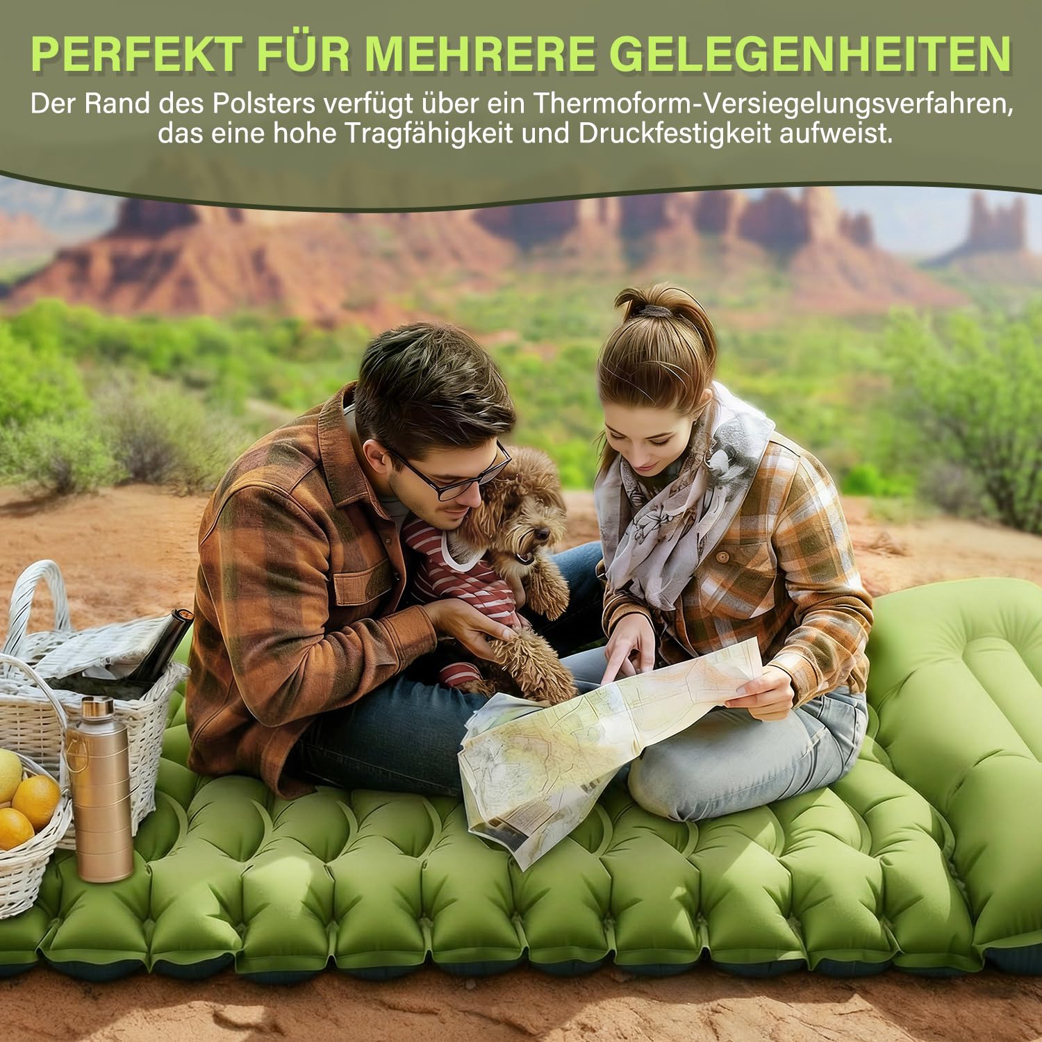 Yuzonc Isomatte Camping,Camping Luftmatratze mit FußpressePumpe & Kissen, Aufblasbare Matratze Kompakte und Leichte für Wandern und Strand