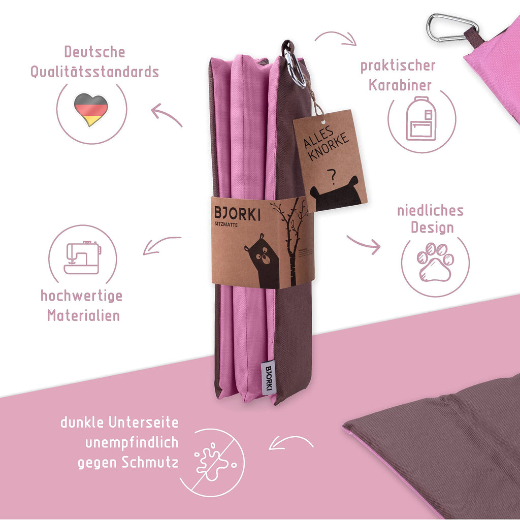 BJORKI® Sitzkissen Kinder - Faltbares Outdoor Sitzkissen mit optimalem Kälte- und Nässeschutz - Robuste Outdoor Sitzunterlage - Die Thermo Sitzmatte für Wandern, Stadion und unterwegs
