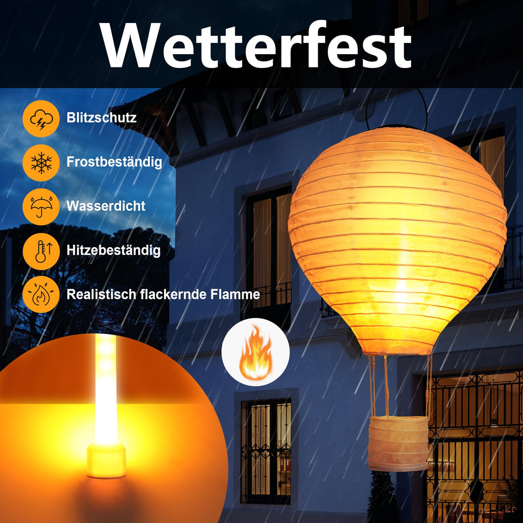 Solarlampen für Außen Hängend, 2 Stück 30cm Lampions Solar Außen Wetterfest, Gartenlaterne mit Flackernder Flamme, Heißluftballon Nylon Solarlaterne für Außen Garten Fest Deko (Warmweiß)