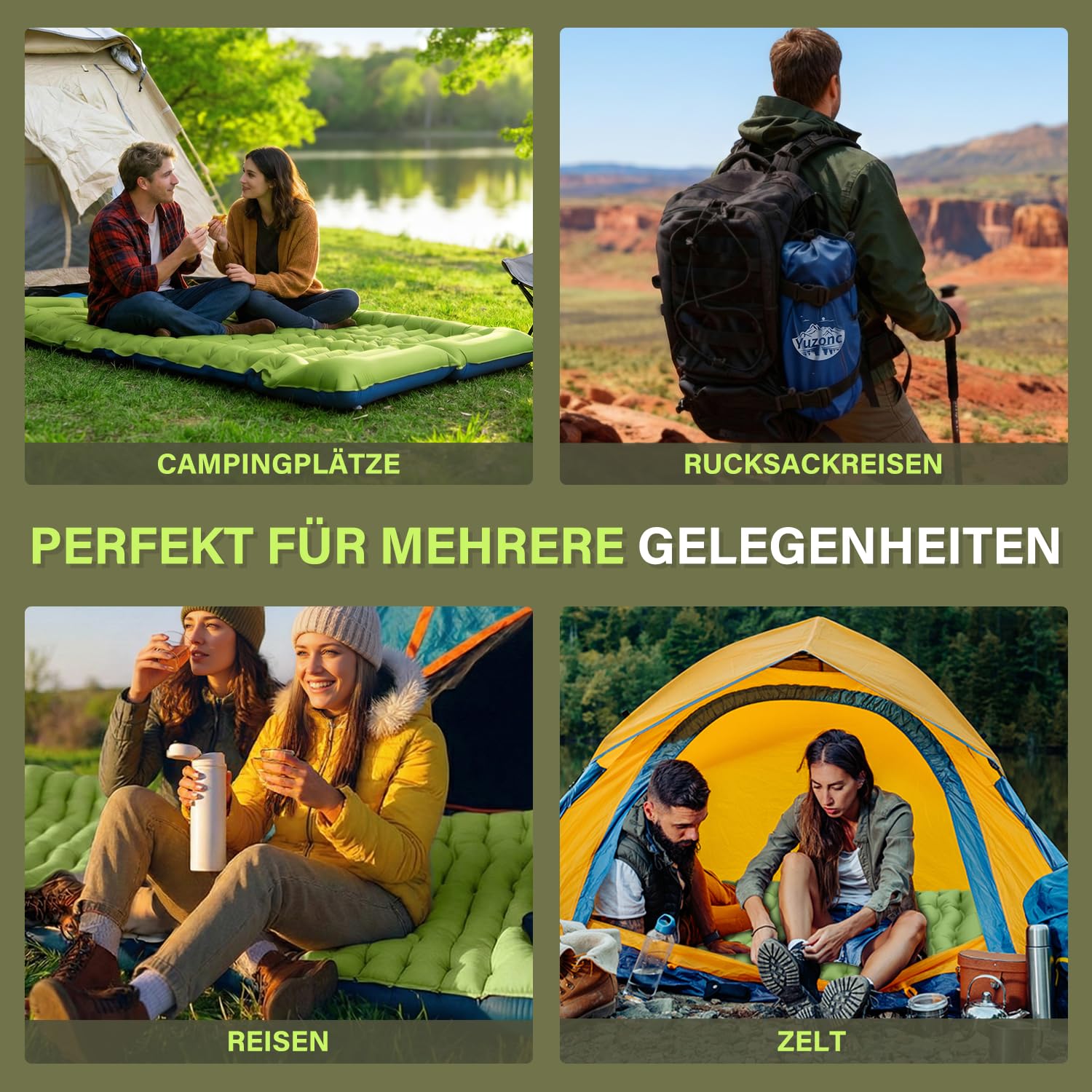 Yuzonc Isomatte Camping,Camping Luftmatratze mit FußpressePumpe & Kissen, Aufblasbare Matratze Kompakte und Leichte für Wandern und Strand