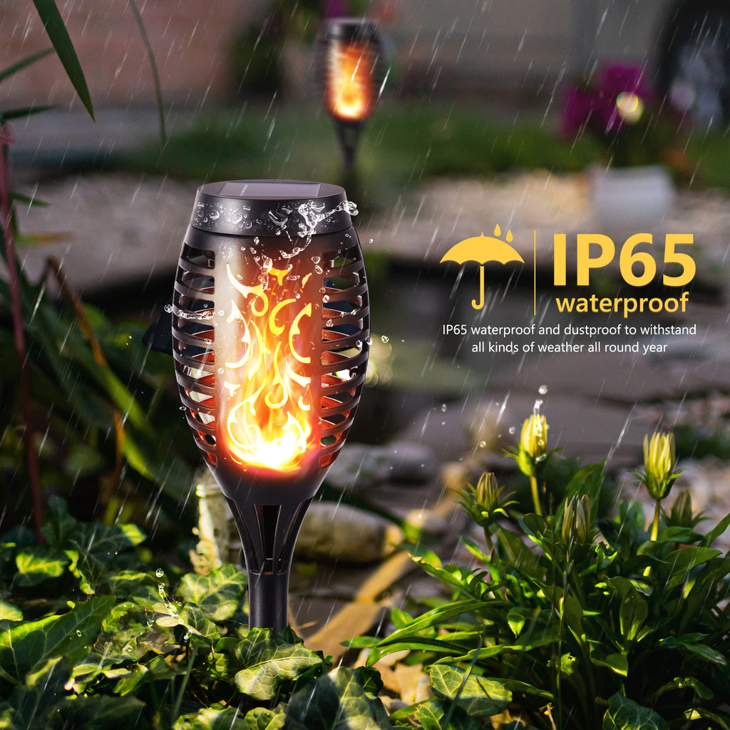 Geemoo Solarleuchten für Außen Garten 6 Stück Solar Fackel Gartenfackeln mit Realistischer Flammeneffekt, IP65 Wasserdicht Solarlampe für Halloween Außen, Hinterhöfe, Gärten, Rasen Beleuchtung