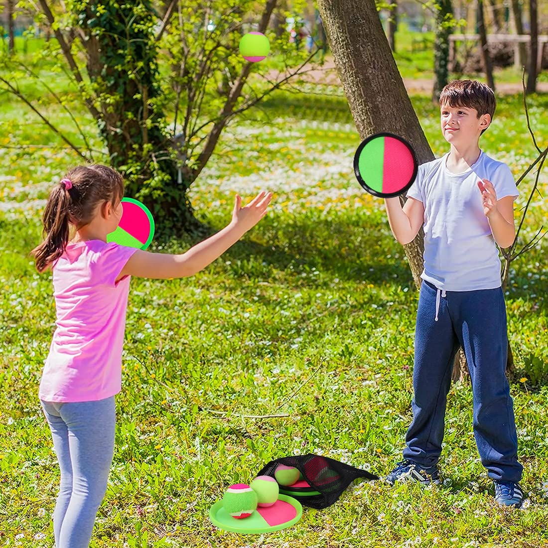 JoiTale Klettballspiel, Outdoor Spiele für Kinder Wurfspiel, Outdoor Pool Spielzeug Gartenspielzeug, Wurf- und Fangspiel Ballspiel, Draußen Fangballspiel, Klettballspiel für Kinder ab 3 4 5 6