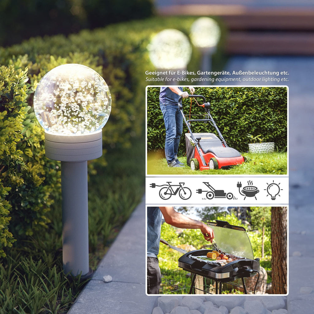 ledscom.de Garten Steckdosensäule PIWI mit Erdspieß für außen, IP44, 2-Fach, Edelstahl, anthrazit, eckig, 30 cm