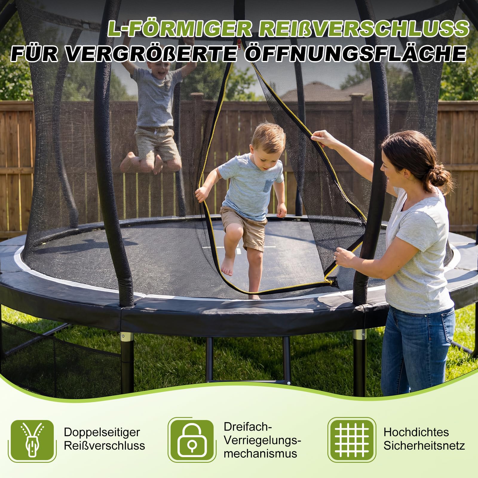 Devoko Trampolin Outdoor Ø 228/305/366/427 cm, GS-Zertifikat, Kindertrampolin Gartentrampolin mit Sicherheitsnetz, Rundes Riesentrampolin mit Leiter und Schuhbeutel