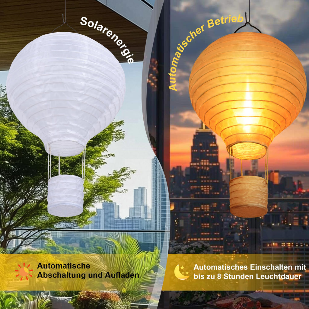 Solarlampen für Außen Hängend, 2 Stück 30cm Lampions Solar Außen Wetterfest, Gartenlaterne mit Flackernder Flamme, Heißluftballon Nylon Solarlaterne für Außen Garten Fest Deko (Warmweiß)