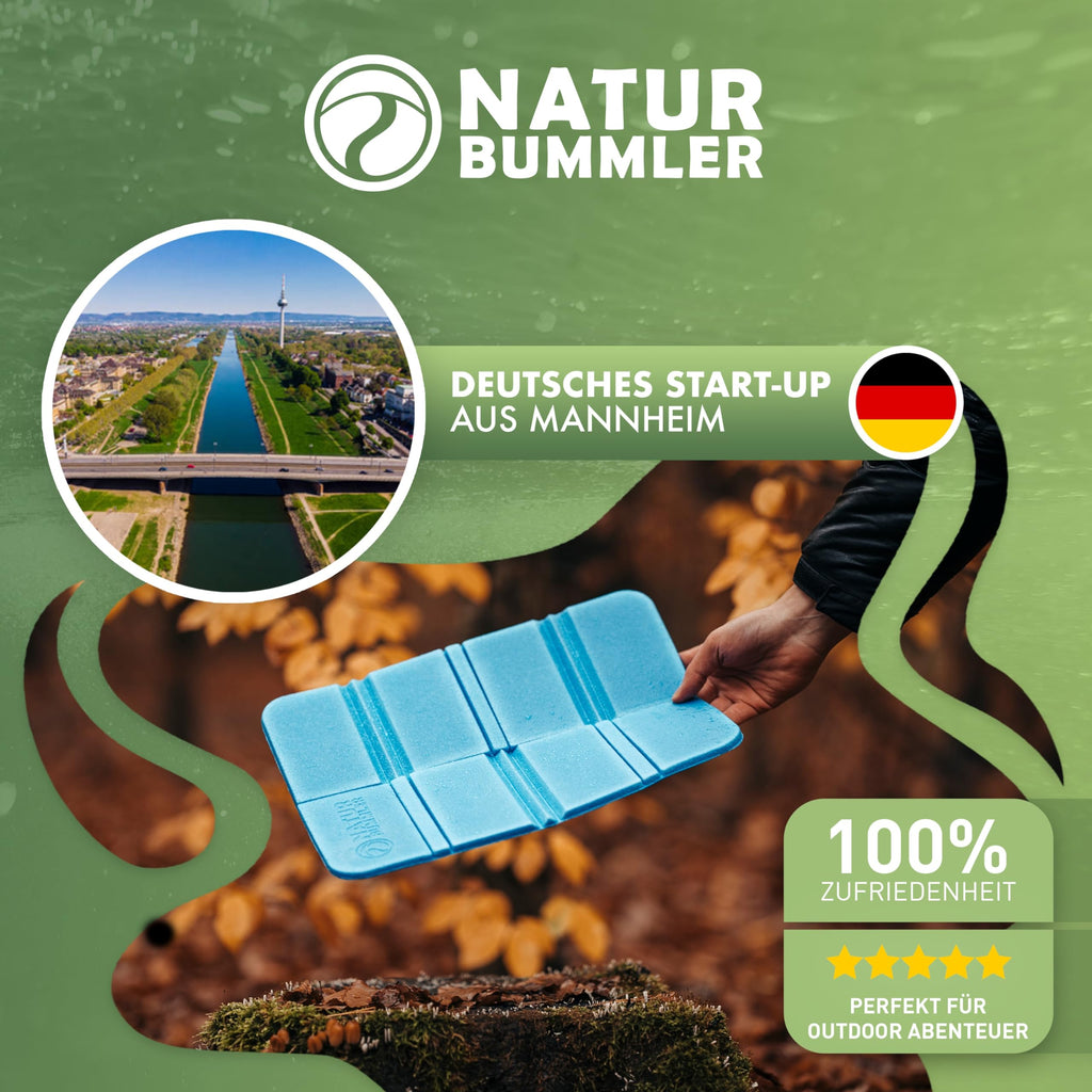NATURBUMMLER Sitzkissen Outdoor Faltbar [2er Set Thermo Komfort] wasserdicht & wetterfest – Sitzunterlage mit Tragetasche – Ultraleicht & kompakt für Camping, Wandern & Stadion