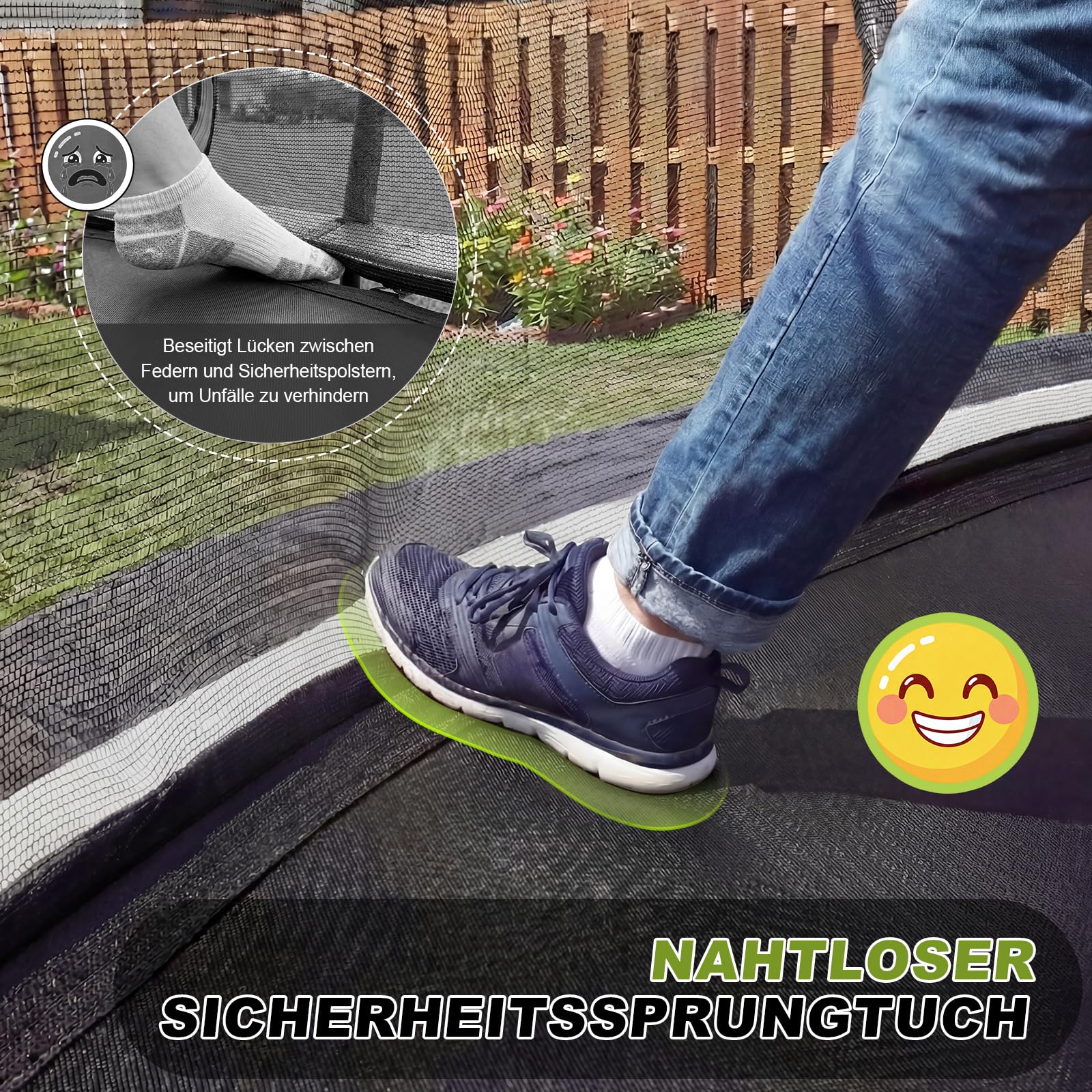 Devoko Trampolin Outdoor Ø 228/305/366/427 cm, GS-Zertifikat, Kindertrampolin Gartentrampolin mit Sicherheitsnetz, Rundes Riesentrampolin mit Leiter und Schuhbeutel