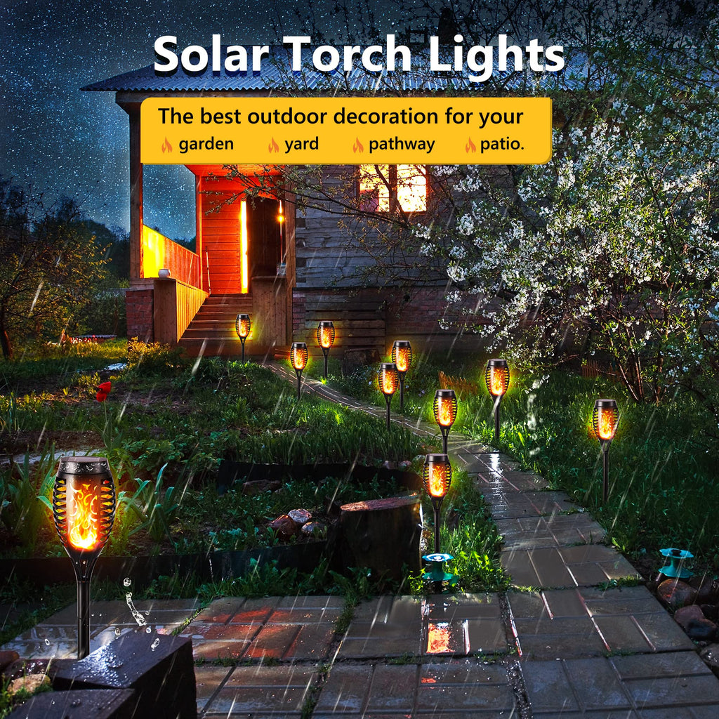 Geemoo Solarleuchten für Außen Garten 6 Stück Solar Fackel Gartenfackeln mit Realistischer Flammeneffekt, IP65 Wasserdicht Solarlampe für Halloween Außen, Hinterhöfe, Gärten, Rasen Beleuchtung