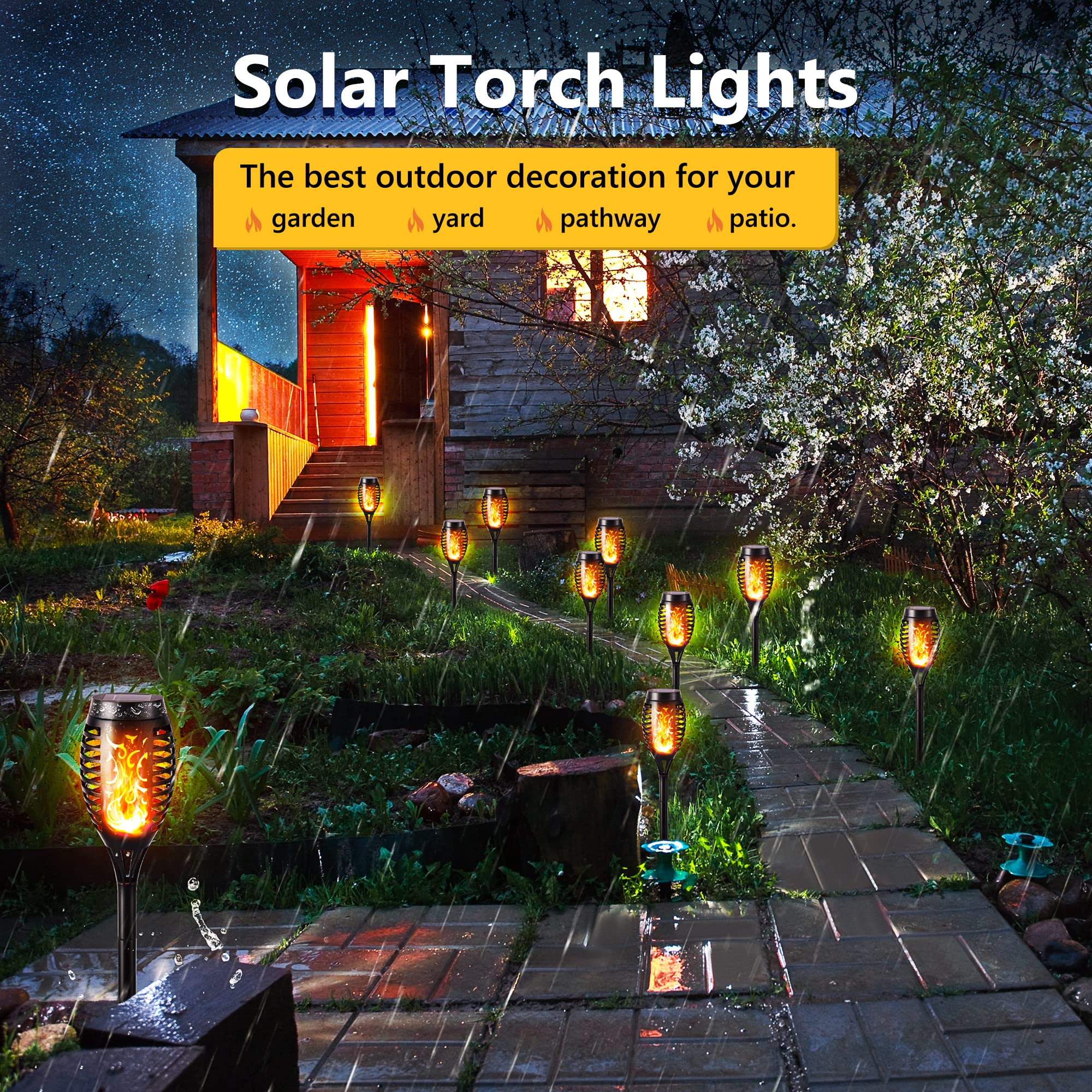 Geemoo Solarleuchten für Außen Garten 6 Stück Solar Fackel Gartenfackeln mit Realistischer Flammeneffekt, IP65 Wasserdicht Solarlampe für Halloween Außen, Hinterhöfe, Gärten, Rasen Beleuchtung