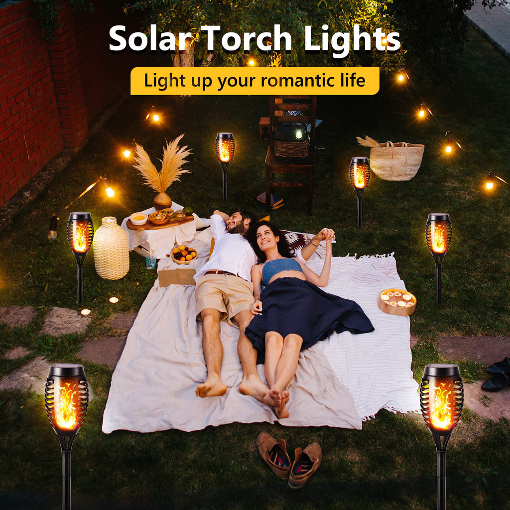 Geemoo Solarleuchten für Außen Garten 6 Stück Solar Fackel Gartenfackeln mit Realistischer Flammeneffekt, IP65 Wasserdicht Solarlampe für Halloween Außen, Hinterhöfe, Gärten, Rasen Beleuchtung